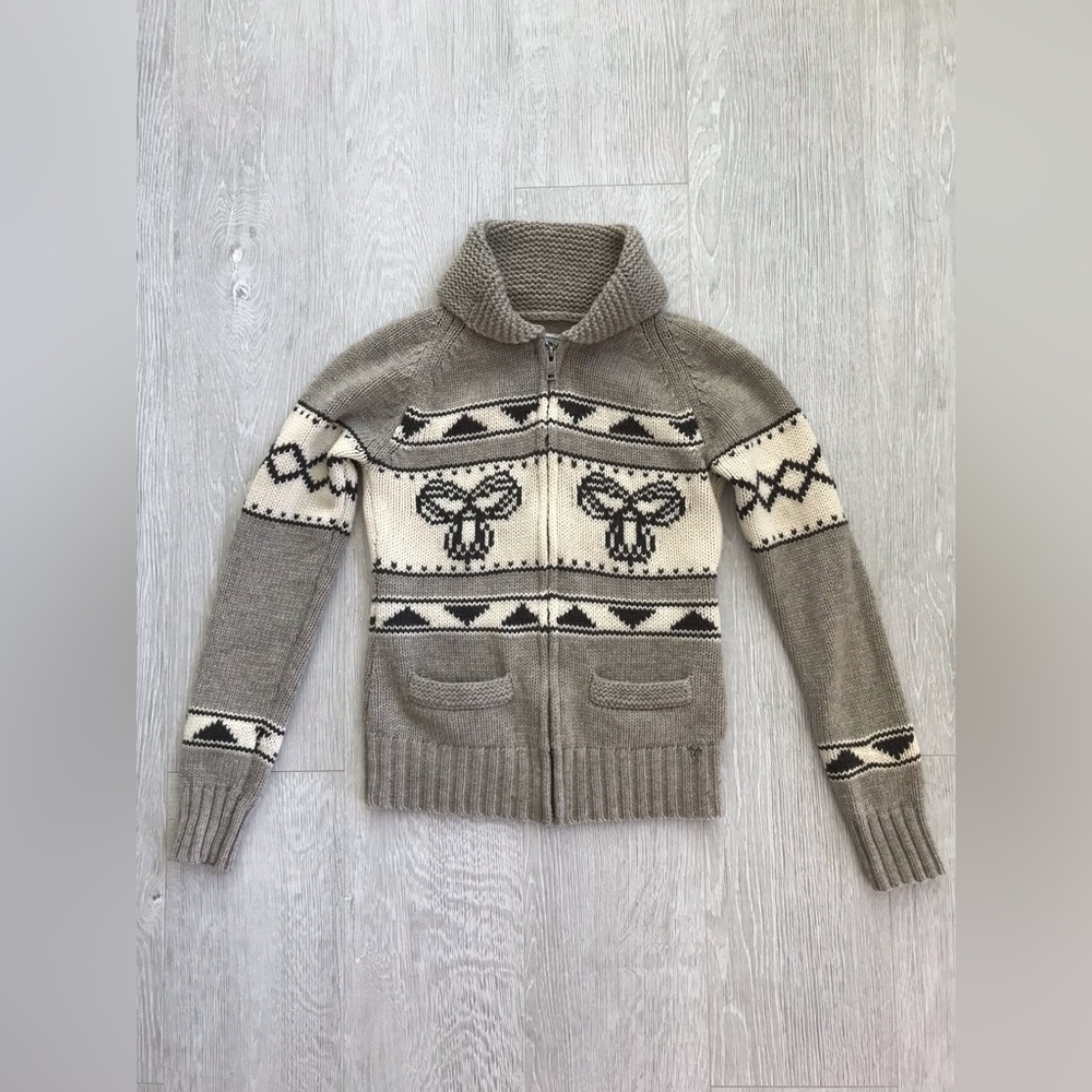 Vintage Aritzia TNA Lambswool Cowichan Cardigan Nordic Fair Isle Sweater